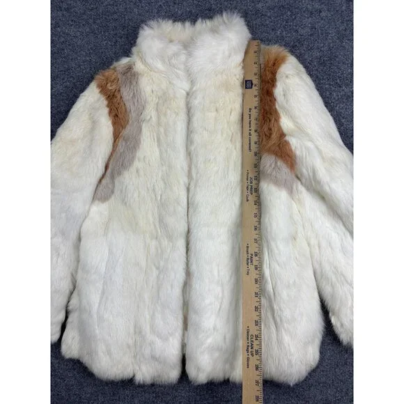 Vintage Fur Coat Womens Medium White Tan Brown Hook Eye Mid Length Overcoat - Picture 3 of 10